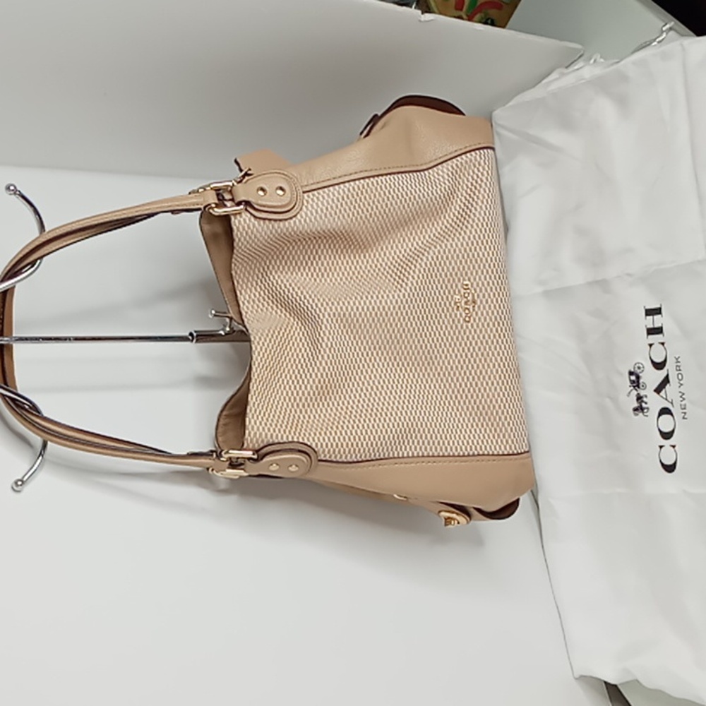 Coach 28895 -Legacy Jacquard Edie 31- Beechwood Tan Leather Tote Bag